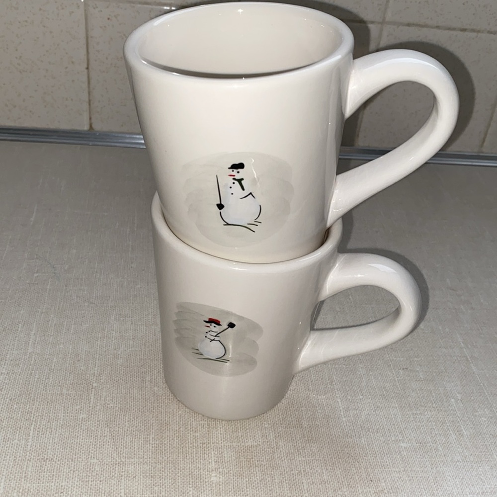 Williams Sonoma Snowman coffee Mug  Mugs - Set 2 Christmas Holiday Winter‎
